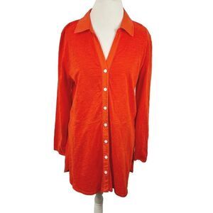 Soft Surroundings Red Orange V-Neck Button Shirt Tunic Top Lagenlook Size L